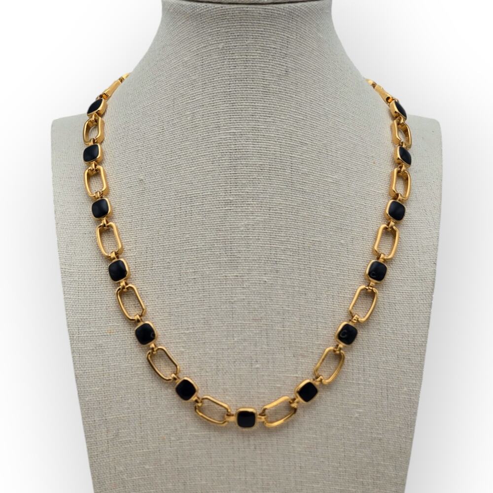 Worthington Gold-Tone Link Chain Necklace with Navy Cabochon Accents